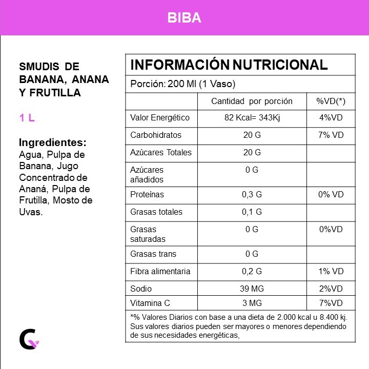 SMUDIS de BANANA, ANANA Y FRUTILLA x1l - Biba