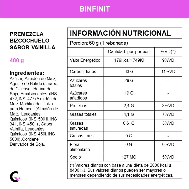 Premezcla BIZCOCHUELO sabor VAINILLA - Binfinit