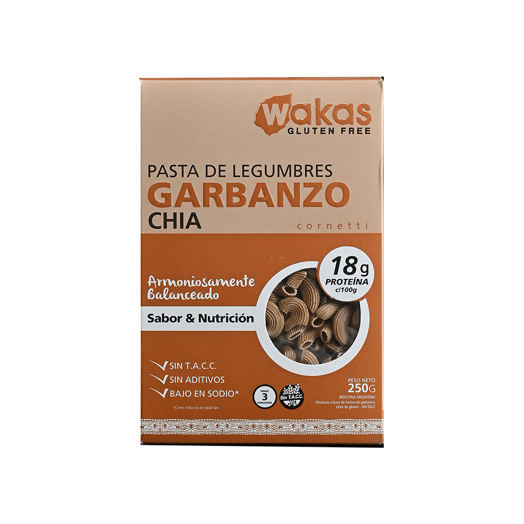 Pasta proteica fusilli GARBANZOS y ALUBIA x300g - Wakas