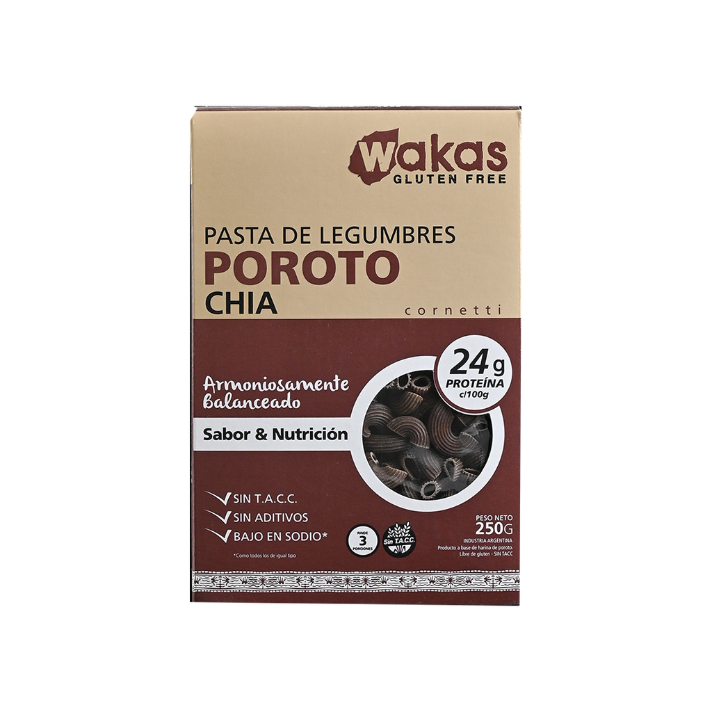 Pasta proteica fusilli poroto negro, alubia y chia x300g - Wakas